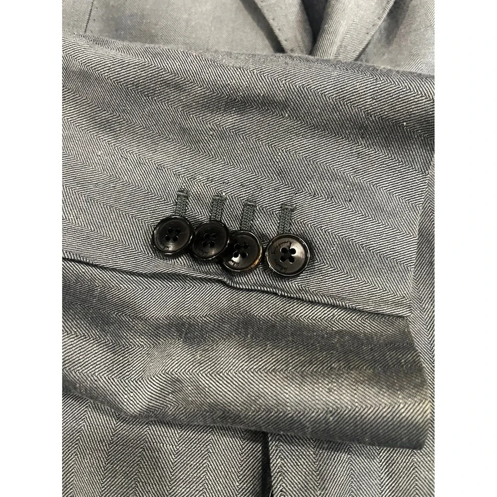 Salvatore Ferragamo Herringbone Linen Silk Blazer Sport Coat Italy 40 (50R) Gray